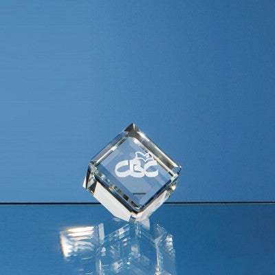 Branded Promotional 4CM OPTICAL BEVEL EDGE GLASS CUBE Paperweight From Concept Incentives.