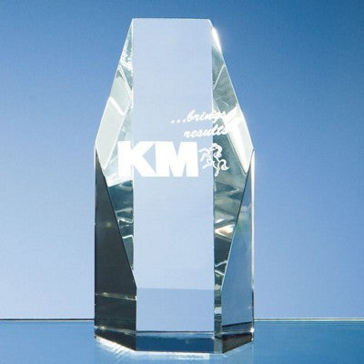 Branded Promotional 5 INCH OPTICAL CRYSTAL GLASS HEXAGON AWARD Award From Concept Incentives.