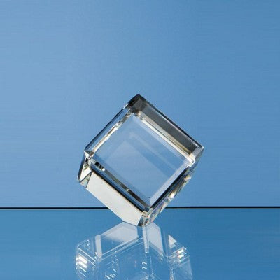 Branded Promotional 5CM OPTICAL GLASS BEVEL EDGED CUBE Paperweight From Concept Incentives.