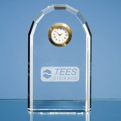 Branded Promotional 13CM OPTICAL CRYSTAL GLASS BEVELLED ARCH CLOCK Clock From Concept Incentives.