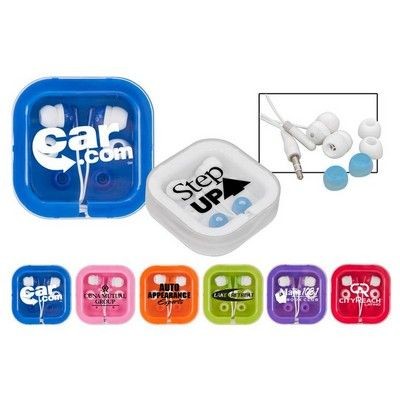 Branded Promotional PRINTED SQUARE PACKED EARBUDS Earphones From Concept Incentives.