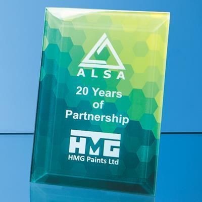 Branded Promotional 25X15CM CLEAR TRANSPARENT GLASS RECTANGULAR AWARD with Aluminium Metal Base Award From Concept Incentives.