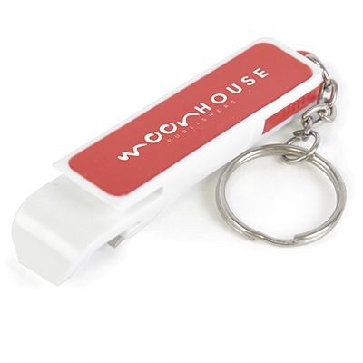 Branded Promotional TARANTO 3-IN-1 LIGHTWEIGHT KEYRING in White with Colour Trim Bottle Opener From Concept Incentives.