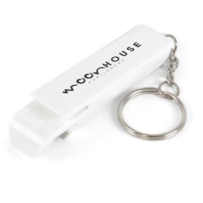 Branded Promotional TARANTO 3-IN-1 LIGHTWEIGHT KEYRING in White with White Trim Bottle Opener From Concept Incentives.