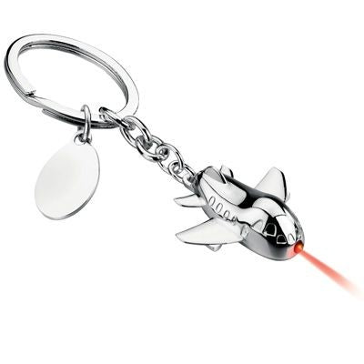 Branded Promotional METAL AEROPLANE KEYRING in Silver with Red LED Light Keyring From Concept Incentives.