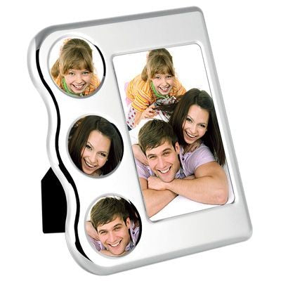 Branded Promotional METAL PHOTO FRAME in Silver with 3 Round Frames & 1 Portrait Frame Photo Frame From Concept Incentives.