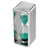 Branded Promotional METAL HOURGLASS in Silver with Green Sand Timer From Concept Incentives.