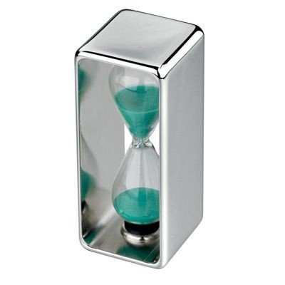 Branded Promotional METAL HOURGLASS in Silver with Green Sand Timer From Concept Incentives.