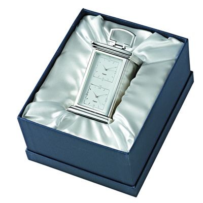Branded Promotional SECRETS DOUBLE TIME DESK CLOCK in Silver Clock From Concept Incentives.