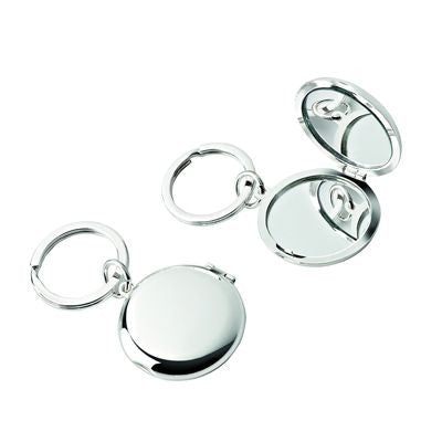 Branded Promotional DOUBLE COMPACT MIRROR METAL KEYRING in Silver Photo Frame From Concept Incentives.