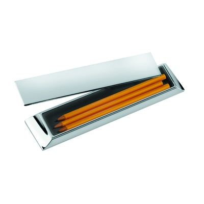 Branded Promotional CLASSIC METAL DESK PEN HOLDER TRAY in Silver Pencil Case From Concept Incentives.