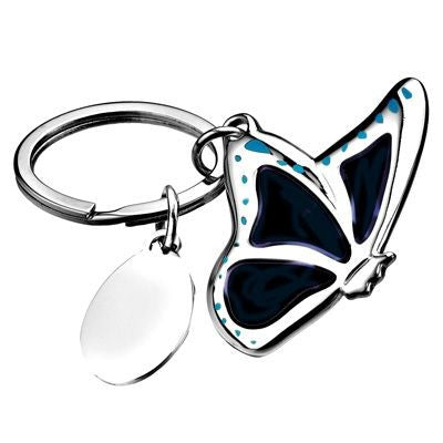 Branded Promotional METAL BLACK BUTTERFLY KEYRING in Silver Keyring From Concept Incentives.