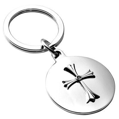 Branded Promotional METAL KEYRING with Cross in Silver Keyring From Concept Incentives.