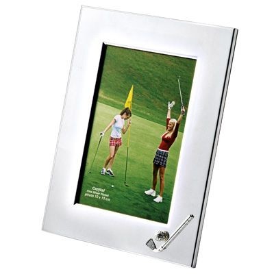 Branded Promotional METAL GOLF PHOTO FRAME in Silver with Wood Back Photo Frame From Concept Incentives.