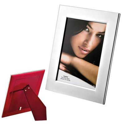 Branded Promotional METAL PHOTO FRAME in Silver with Wood Back Photo Frame From Concept Incentives.