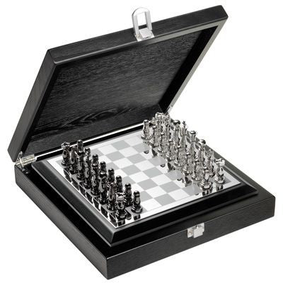 Branded Promotional METAL CHESS BOARD in Silver Chess Game Set From Concept Incentives.