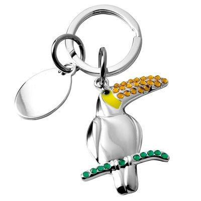 Branded Promotional METAL PARROT KEYRING in Silver with Colour Crystals Keyring From Concept Incentives.