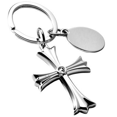 Branded Promotional METAL KEYRING in Silver with Crucifix Keyring From Concept Incentives.