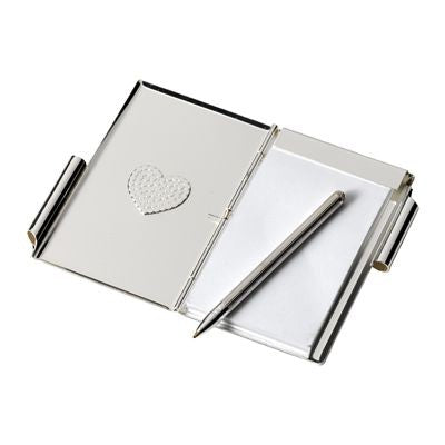 Branded Promotional HEART METAL POCKET MEMO PAD HOLDER in Silver Jotter From Concept Incentives.