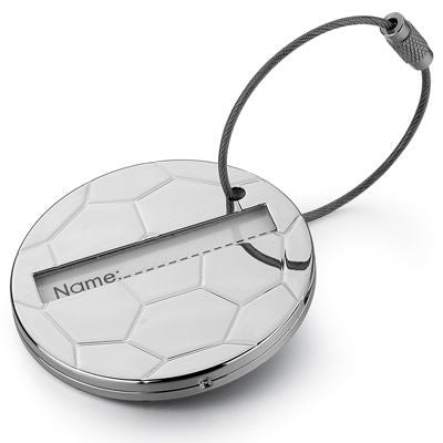 Branded Promotional FOOTBALL METAL LUGGAGE TAG in Silver Luggage Tag From Concept Incentives.