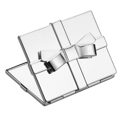 Branded Promotional RECTANGULAR METAL LADIES COMPACT MIRROR with Bow in Silver Mirror From Concept Incentives.
