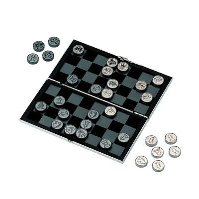 Branded Promotional DRAUGHTS & CHESS GAME in Silver Chess Game Set From Concept Incentives.
