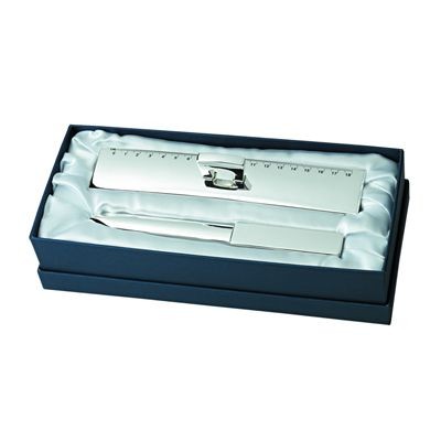 Branded Promotional LETTER OPENER & RULER GIFT SET in Silver Ruler From Concept Incentives.