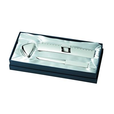 Branded Promotional LETTER OPENER, PENCIL SHARPENER & RULER GIFT SET in Silver Desk Gift Set From Concept Incentives.