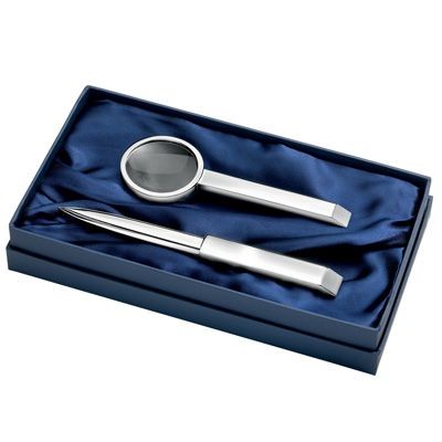 Branded Promotional METAL LETTER OPENER & MAGNIFIER GLASS in Silver Desk Gift Set From Concept Incentives.