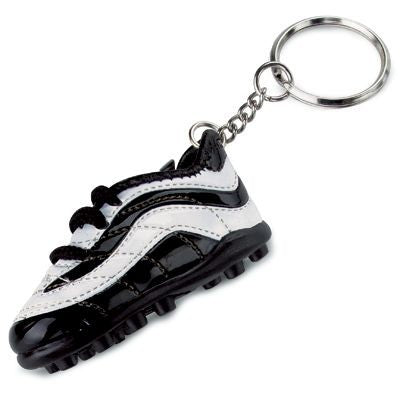 Branded Promotional FOOTBALL BOOT KEYRING in Black & White Keyring From Concept Incentives.