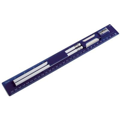 Branded Promotional PLASTIC RULER with Stationery in Blue Stationery Set From Concept Incentives.