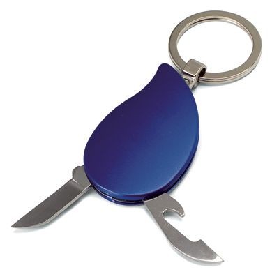 Branded Promotional DROP SHAPE MULTI TOOL KEYRING in Blue Multi Tool From Concept Incentives.