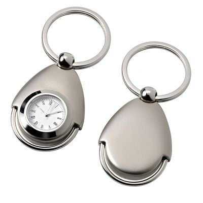 Branded Promotional SILVER METAL KEYRING with Clock Clock From Concept Incentives.