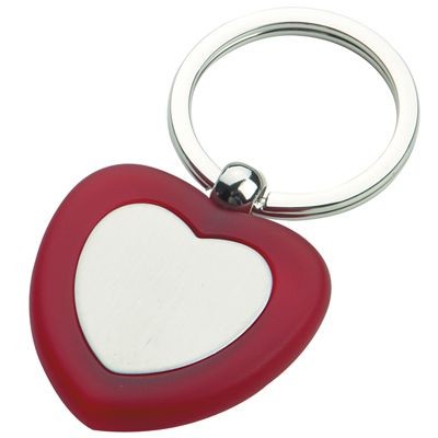 Branded Promotional LOVE HEART METAL KEYRING in Red & Silver Keyring From Concept Incentives.