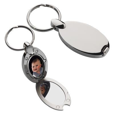 Branded Promotional SATIN SILVER METAL KEYRING with Photo Frame & Mirror Photo Frame From Concept Incentives.