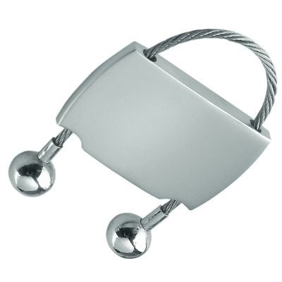 Branded Promotional RECTANGULAR SATIN SILVER METAL KEYRING with Cable Keyring From Concept Incentives.