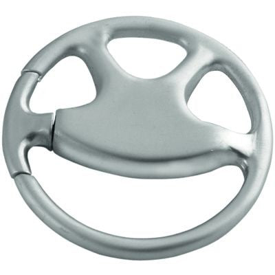 Branded Promotional STEERING WHEEL SATIN SILVER METAL KEYRING Keyring From Concept Incentives.