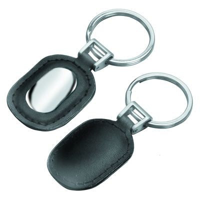 Branded Promotional LEATHER & SILVER METAL KEYRING Keyring From Concept Incentives.