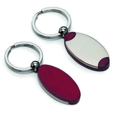 Branded Promotional JADE OVAL KEYRING in Silver Metal & Wood Keyring From Concept Incentives.