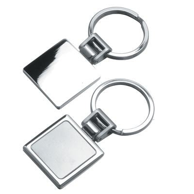 Branded Promotional SQUARE METAL KEYRING in Shiny & Satin Silver Keyring From Concept Incentives.