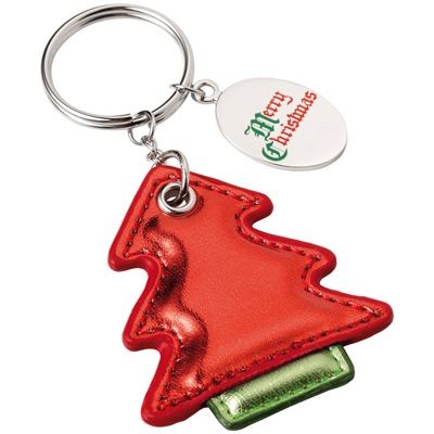 Branded Promotional CHRISTMAS TREE KEYRING in Green & Red Keyring From Concept Incentives.