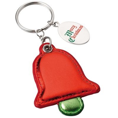 Branded Promotional CHRISTMAS BELL KEYRING in Green & Red Keyring From Concept Incentives.