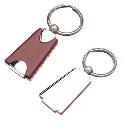 Branded Promotional KEYRING in Shiny Silver Metal & Wood Keyring From Concept Incentives.