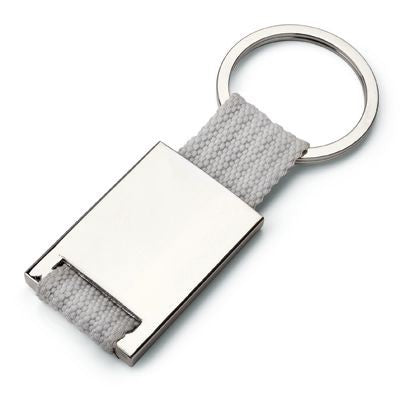 Branded Promotional MATT SILVER METAL KEYRING with Cloth Strap in Grey Keyring From Concept Incentives.