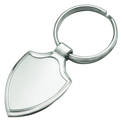 Branded Promotional PENNANT SHIELD SHAPE METAL KEYRING in Silver Keyring From Concept Incentives.