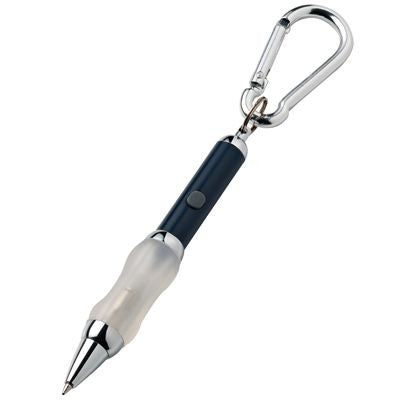 Branded Promotional METAL CARABINER BALL PEN in Blue with Blue Light Pen From Concept Incentives.