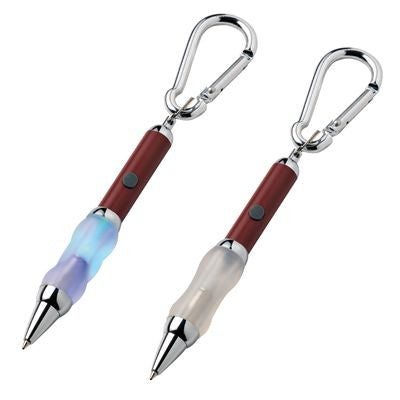 Branded Promotional METAL CARABINER BALL PEN in Red with Blue Light Pen From Concept Incentives.