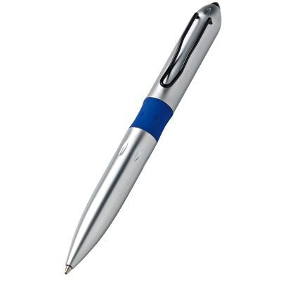 Branded Promotional MATT SILVER METAL BALL PEN with Blue Centre Ring Pen From Concept Incentives.