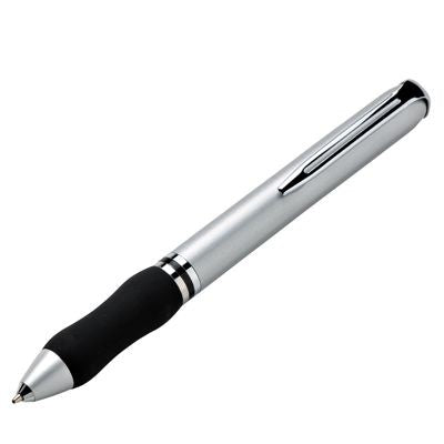 Branded Promotional GREY METAL PEN with Black Rubber Grip Pen From Concept Incentives.