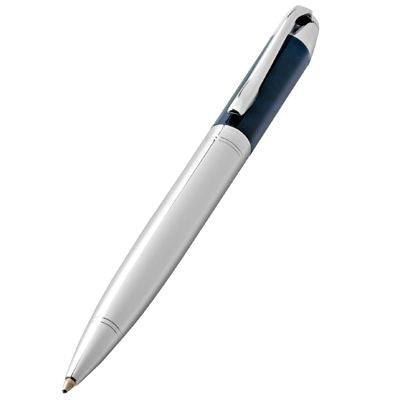 Branded Promotional METAL BALL PEN in Silver Chrome & Blue Pen From Concept Incentives.